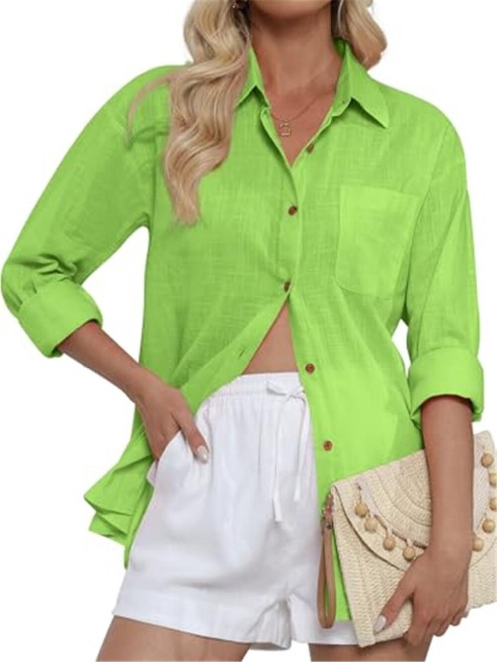 Womens 100 Cotton Button Up Shirt Long Sleeve Beach Cover Up Casual Blouse